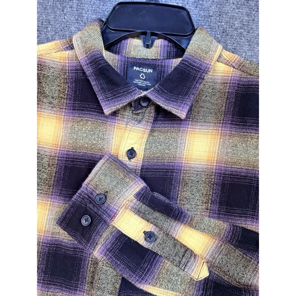 PacSun Mens Flannel Shirt Purple Yellow Plaid Long Sleeve Button Down Cotton M